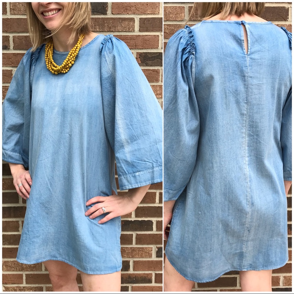 Light Denim Bell Sleeve Dress, 100% Cotton